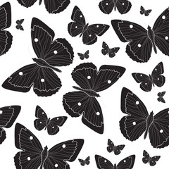 Wall Mural - elegant black butterfly seamless pattern sketch. black and white butterfly background. vector illust