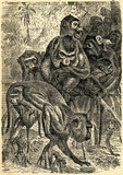 Fototapeta  - Crab-eating macaque (Macaca fascicularis) from Brehm's Animal Life, 1927