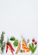 Colorful raw produce fruits and vegetables border