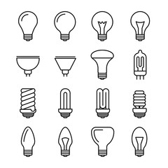 Poster - Light bulb outline vector icons. Energy and power lightbulb illustration. Fluorescent and halogen lightbulb lamp