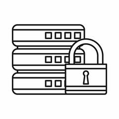 Poster - Database with padlock icon, outline style