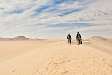Two Men In Wetsuits, Great Sand Sea, Sahara Desert, Egypt, Africa