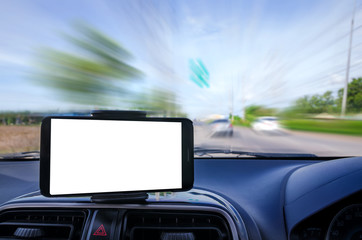 Poster - blank mobile smart phone selective focus on road background shal