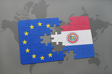 puzzle with the national flag of paraguay and european union on a world map