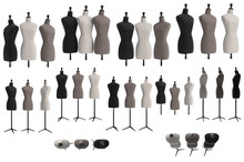 Set Female Mannequins With Stand Retro Style. 3D Graphic