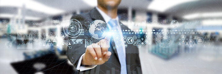Wall Mural - businessman using digital tactile screen with charts
