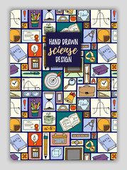 Mathematics science theme. Hand drawn pattern about school and learning in doodle style. Teacher's day background. Math backdrop. Education background design.