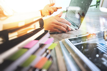 business documents on office table with smart phone and digital