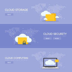 Poster - Cloud coputing storage service and security banner concept. Vector illustration