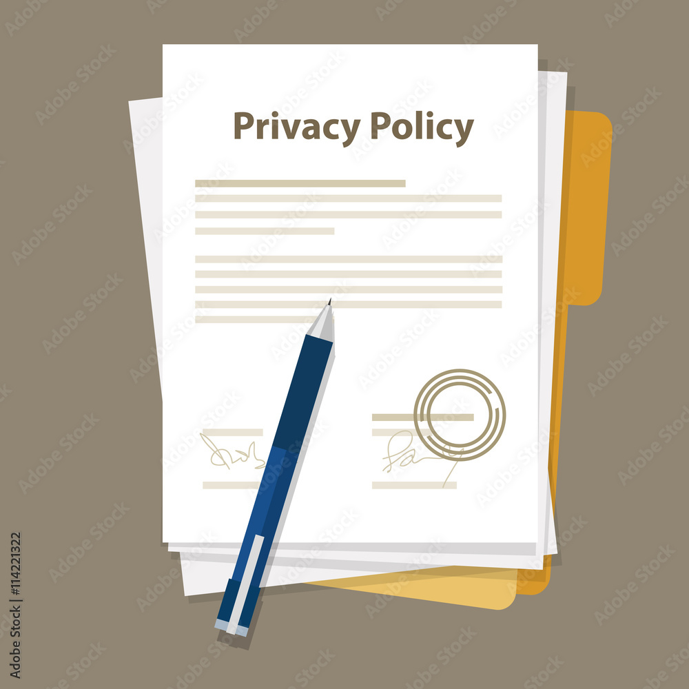 privacy policy document paper legal aggreement signed stamp - obrazy, fototapety, plakaty 