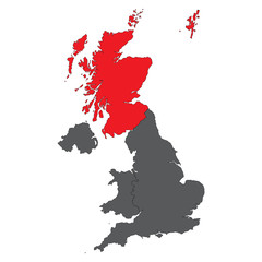 Wall Mural - Scotland red map on gray United Kingdom map vector