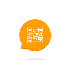 Poster - Qr code icon in orange speech bubble, concept of communication technology, flat style modern button design vector illustration isolated on white background