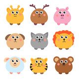 Fototapeta Pokój dzieciecy - Set of cute animals rounded shape. Round animals. Vector illustration