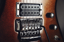 Electric Guitar Detail View, Zoom In To Floyd Rose, Very Shallow Depth Of Field Image, Cinematic Effect Applied