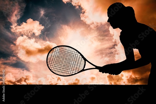 Composite image of tennis player playing tennis with a racket Poster