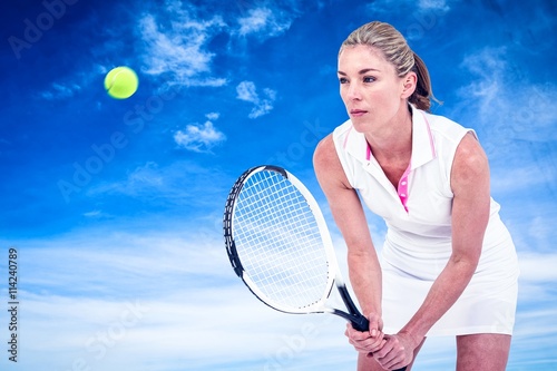 Composite image of athlete playing tennis with a racket Poster