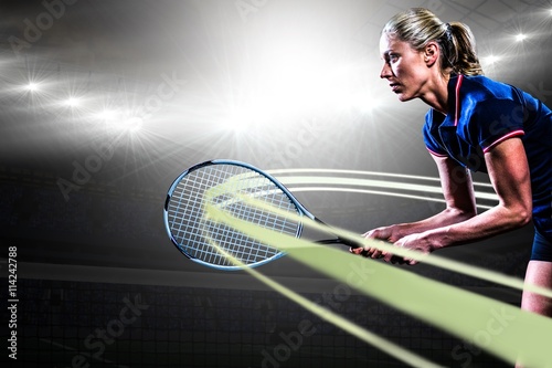 Obraz na plátně Composite image of tennis player playing tennis with a racket