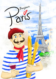 Fototapeta Paryż - Francuz z bagietką szkic