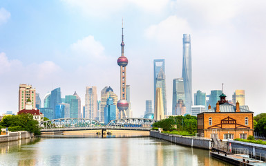 Sticker - Shanghai skyline with modern urban skyscrapers