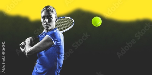 Composite image of tennis player playing tennis with a racket Poster
