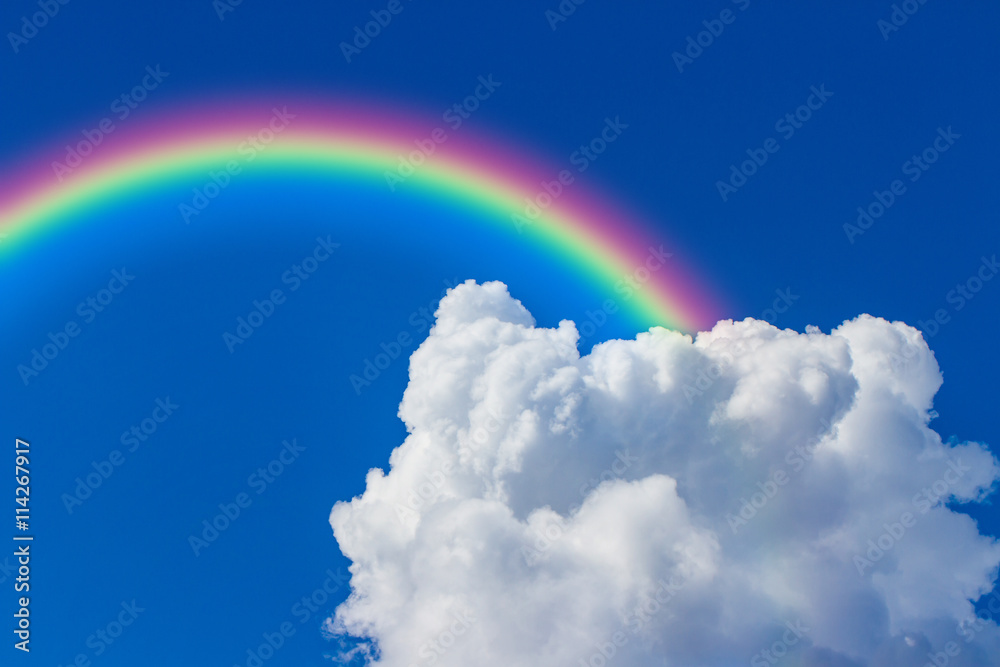 Blue sky and clouds with rainbow Stock Photo | Adobe Stock