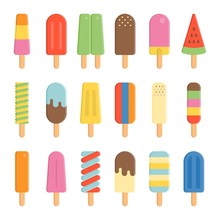 Colorful Ice Cream Icon, Popsicle Stick Icon, Flat Design