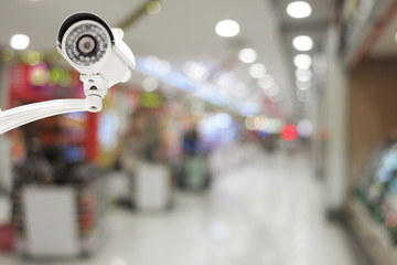 CCTV system security in the Shopping Mall blur with bokeh backgr