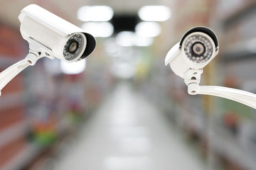 CCTV system security in the Shopping Mall blur with bokeh backgr