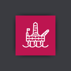 Sticker - oil drilling platform line icon, offshore oil rig linear sign, vector illustration