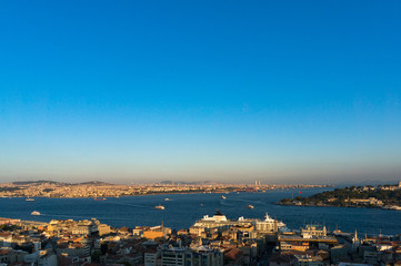 Poster - Aerial view of Istanbul, Turkey. Modern transcontinental megalopolis cityscape at golden hour