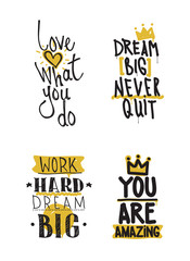 Wall Mural - Color inspirational vector illustration set, motivational quotes
