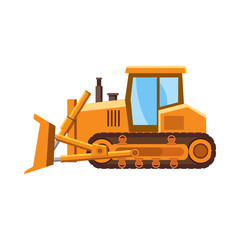 Poster - Orange bulldozer icon, cartoon style