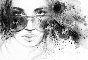 Wall Mural - abstract woman portrait. watercolor illustration 