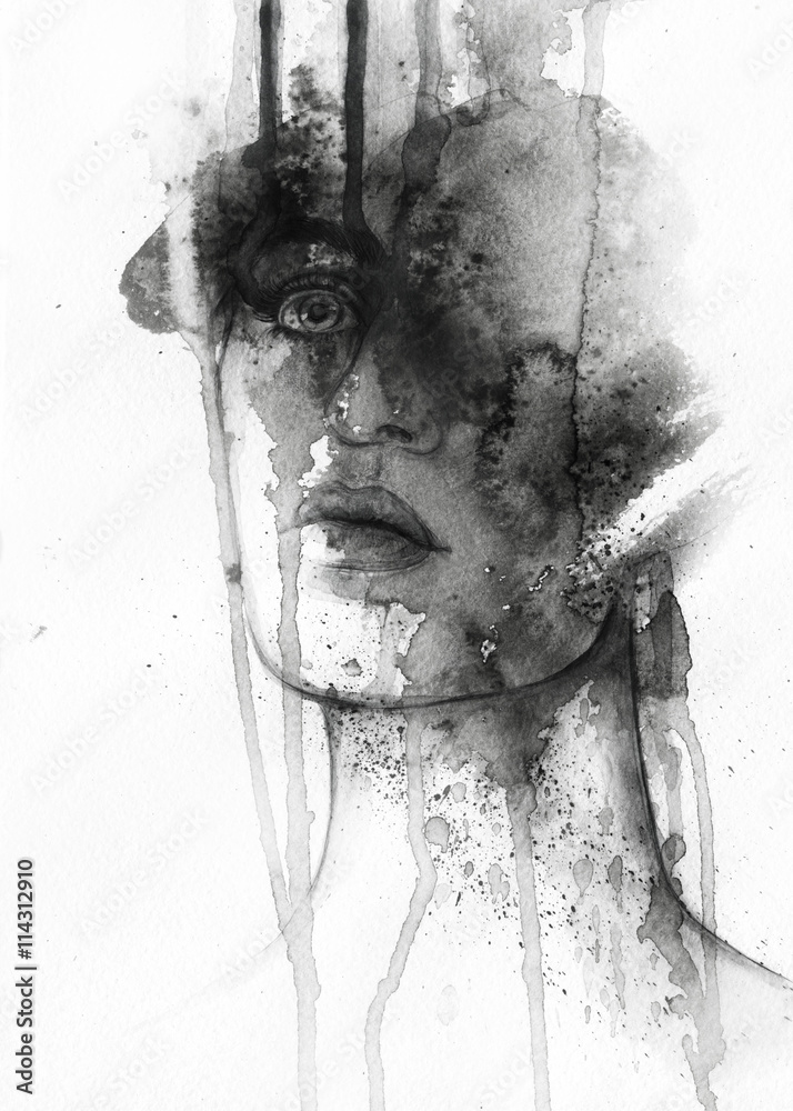 abstract woman portrait. watercolor illustration  - obrazy, fototapety, plakaty 
