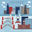 Flat design vector horizontal banners with landmarks of Chicago,