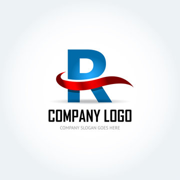 Blue Letter R with red ribbon logo icon design template elements - Illustration. Letter R logo icon design - vector sign. Isolated vector illustration.