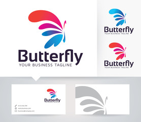 Wall Mural - Butterfly Entertainment vector logo with business card template