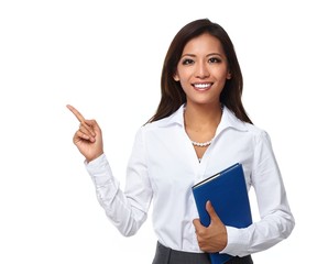 Poster - Asian business woman presenting copy space.