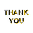Thank you card, typography poster. Vector thank you card, yellow and black, memphis style