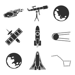 Wall Mural - Icons of space and astronomy.