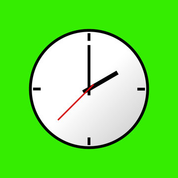 Clock icon, Vector illustration, flat design. Easy to use and edit. EPS10. Green background.