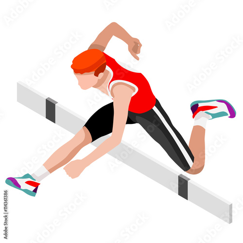 Olympics Athletics Hurdle Jumping Summer Games Icon Set.3D Isometric