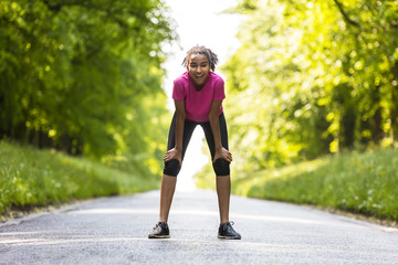 Mixed Race African American Woman Teenager Fitness Running