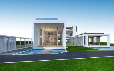 Fototapete - 3D rendering of tropical house with clipping path.