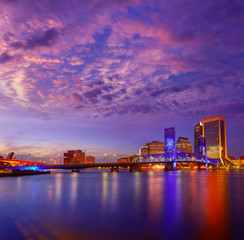 Fototapete - Jacksonville skyline sunset river in Florida