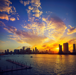 Fototapete - Miami downtown skyline sunset Florida US