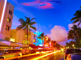 Fototapeta Miasta - Miami South Beach sunset Ocean Drive Florida