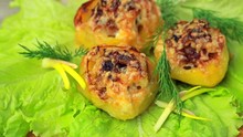 Boats potato stuffed with beef meat and hard parmesan.
