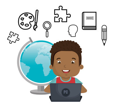boy studying online isolated icon design, vector illustration  graphic 