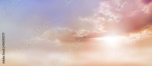 Dreamy Romantic Sky scape - beautiful wide peach and dusky pale blue sky and clo Canvas Print